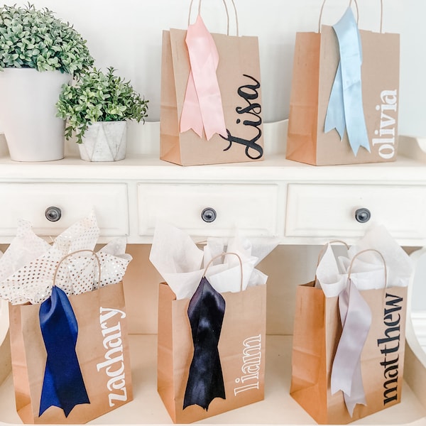 Personalized Gift Bags with Ribbon for Special Events - Bachelorette/Groomsmen - Birthday - Favor Bags - Welcome - Thank You - Christmas