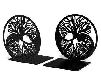 Sturdy Metal Tree of Life Bookends for Heavy Books, Decorative Book Ends for Shelves Decor, Cool Office Bookends to Hold Books Heavy Duty