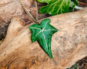 Klimop Hanger Ketting, Bronzen Blad Sieraden, Polymeer Klei Sieraden, Bladeren Cottagecore Charme