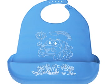 Blue Silicone Pocket Bib for Adults ABDL Car Bib ABDL Bib Waterproof Bib Adults  ABDL Silicone Bib Adult Baby Bib Special Needs Bib