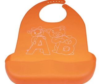Orange Silicone Adult Bib: Waterproof ABDL Bib with Pocket