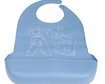 Blue Silicone Adult Bib: Waterproof ABDL Bib with Pocket