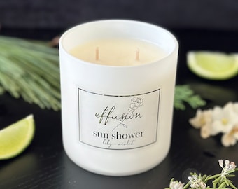 Sun Shower Oasis: Handcrafted Luxury Candle Infused with Refreshing Lily of the Valley, Revitalizing Fir, Delicate Cyclamen, and Tangy Lime