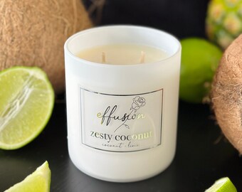 Zesty Coconut Delight: Handcrafted Luxury Candle Infused with Energizing Coconut, Zingy Lime, Refreshing Mandarin, and Sweet Vanilla