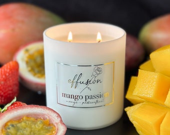 Tropical Mango Passion: Handcrafted Luxury Candle Infused with Juicy Mango, Exhilarating Passionfruit, Sweet Strawberry, and Sensual Musk