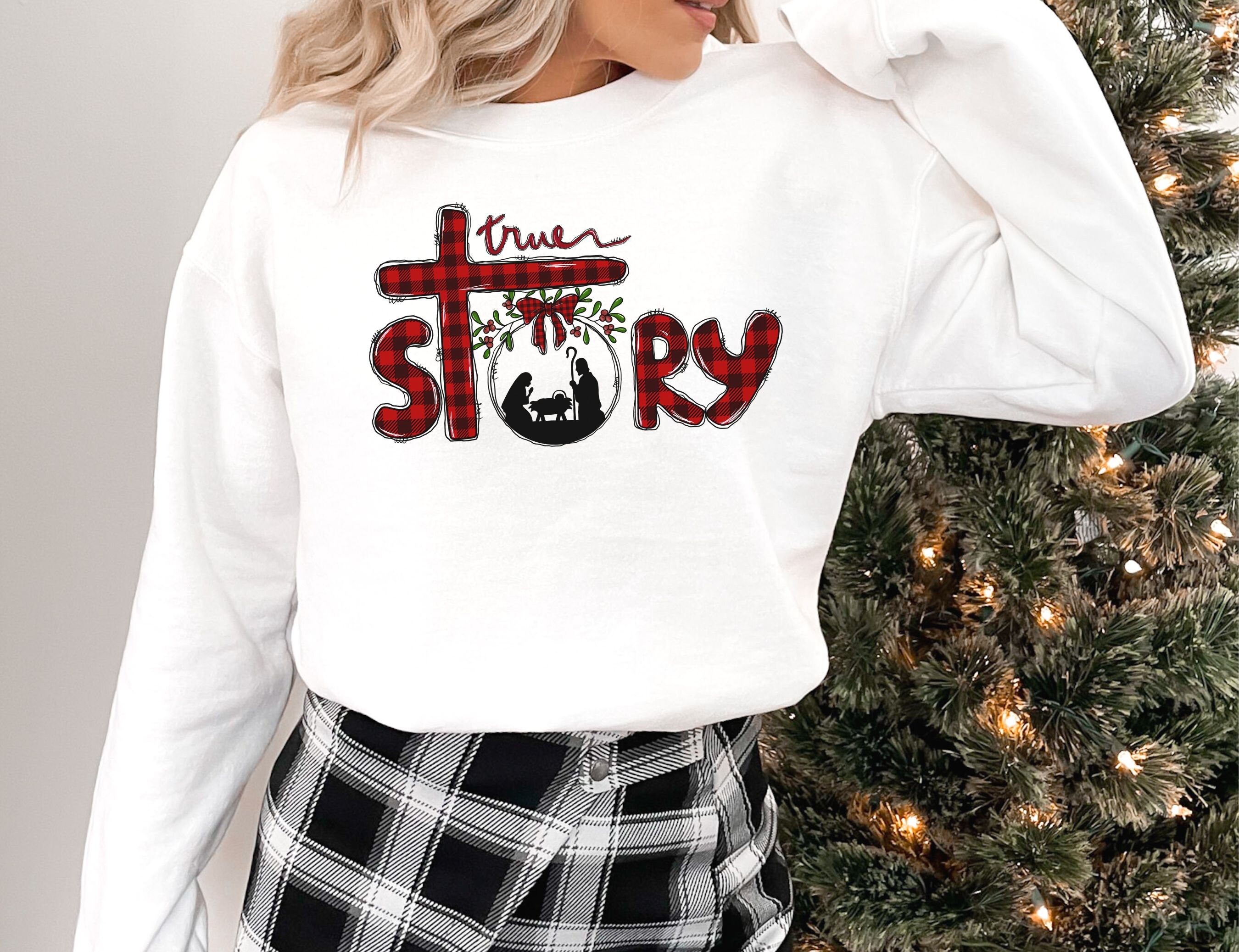 Nativity Scene Family Christian Christmas Shirt, Buffalo Plaid Holy Jesus Religious Dad Mom