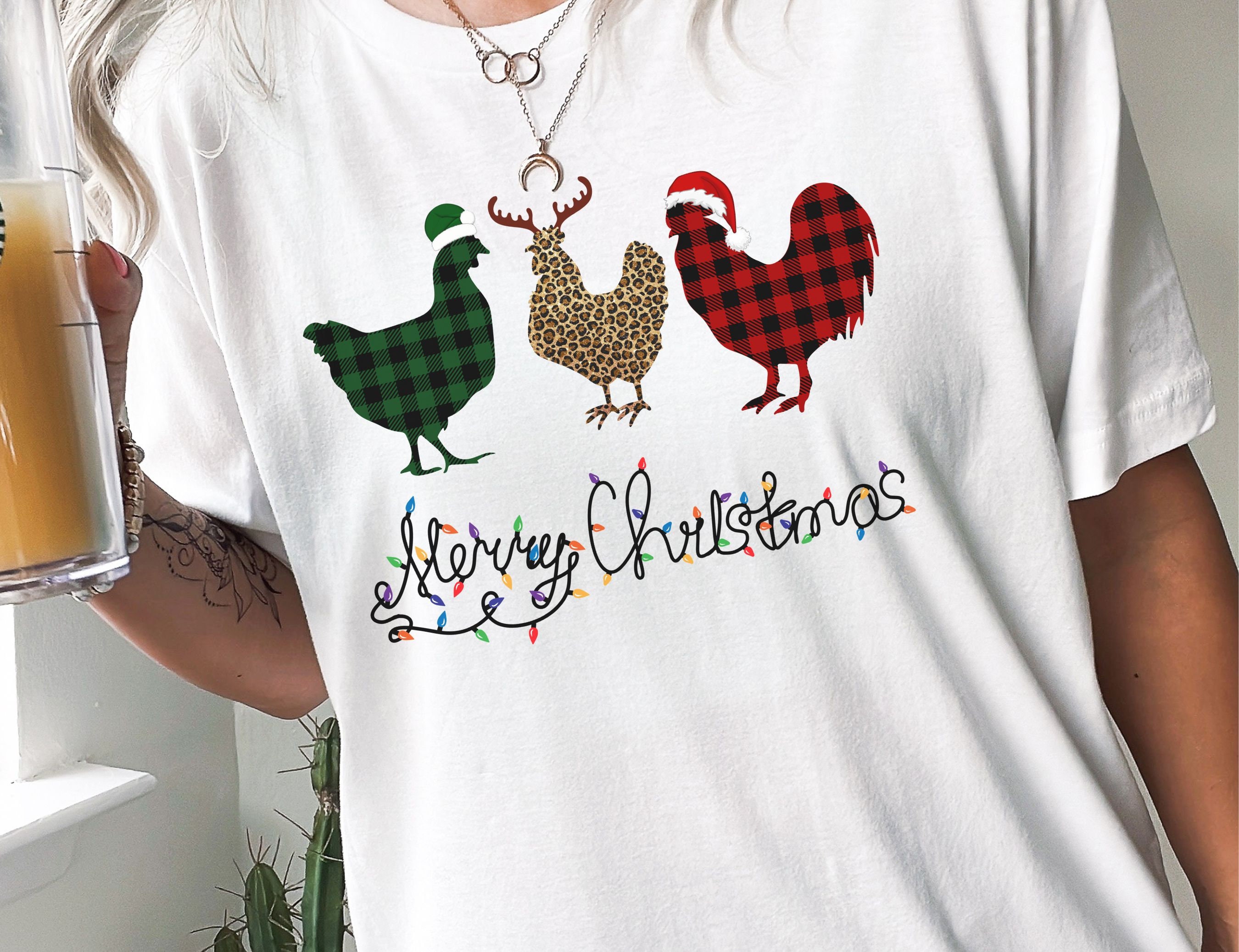 Discover Christmas Chicken Shirt, Buffalo Plaid Sweatshirt Tshirt Tee, Cows Christmas, Winter Holiday Merry Christmas 2022 Shirt, Mom Teacher Gift
