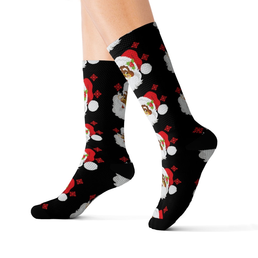 Black Santa Socks, Black Santa Claus Socks, Black Santa Christmas Socks ...