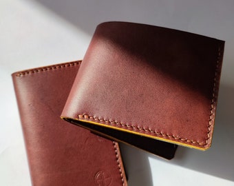 Men's aged leather wallet - Leather goods - Men's gift idea - Handmade in Brittany.