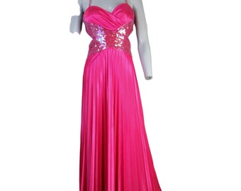 Vintage 90s Sequin Formal Evening Gown Women XS Hot Pink Sequins 1 2 Long Prom Dress Maxi Party Prom Dance Bridesmaid Wedding Spring Summer