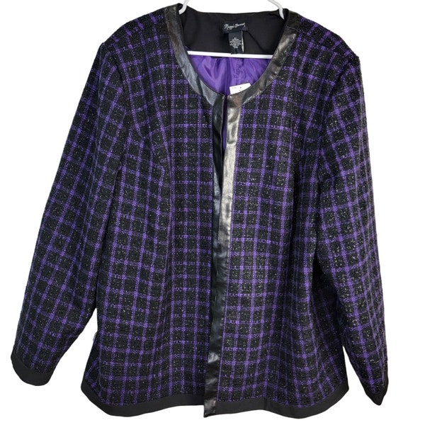 Maggie Barnes Vintage Plaid Check Blazer Suit Jacket Women Plus Size 2X 22 24 Metallic Tweed Purple Formal Business Party Coat New With Tags