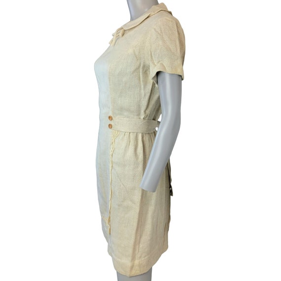 Vintage 60s Linen Mini Sheath Dress Collar Short … - image 2