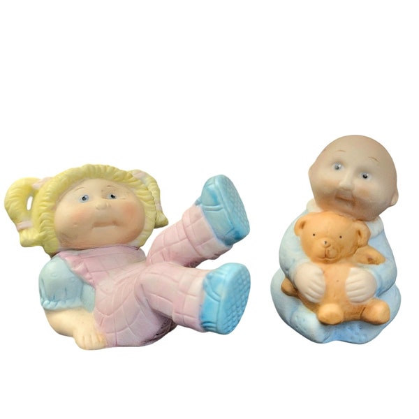 Cabbage Patch Kids Vintage Porcelain Figurines Set 1984 Blue Baby Boy Pink Blond Pigtails Girl 80s Ceramic Home Decor Accents Baby Room 1980