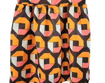 Vintage 70s Colorful Geometric Mod Skirt A-line Knee Length Women Large 12 Fall Autumn Thanksgiving Halloween Party 1970s Spring Summer MCM