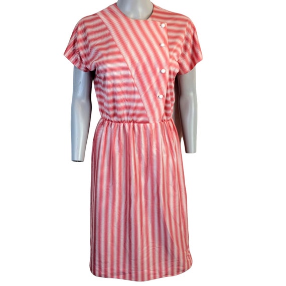 Vintage 50s Retro Stripe Button Dress Short sleev… - image 1