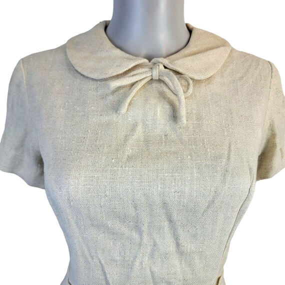 Vintage 60s Linen Mini Sheath Dress Collar Short … - image 8