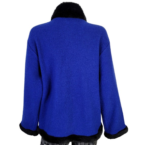 Vintage 80s Wool Jacket Women Large Blue Black Fa… - image 3