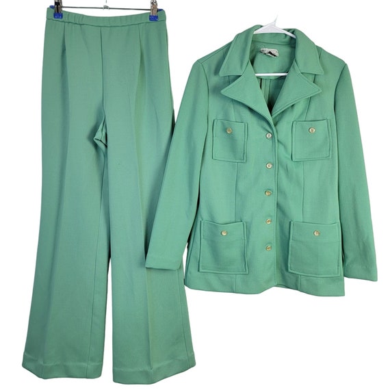 Vintage 70s Suit Set Women 10 Mint Green Blazer J… - image 3