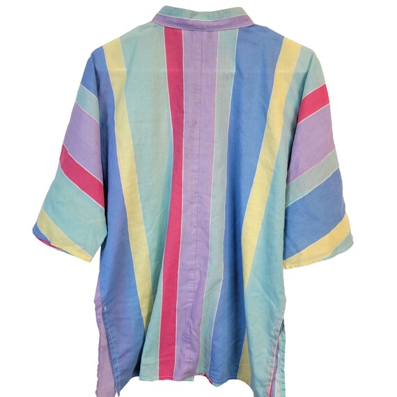 Vintage 70s Tunic Shirt Women 10 Large Pastel Str… - image 9