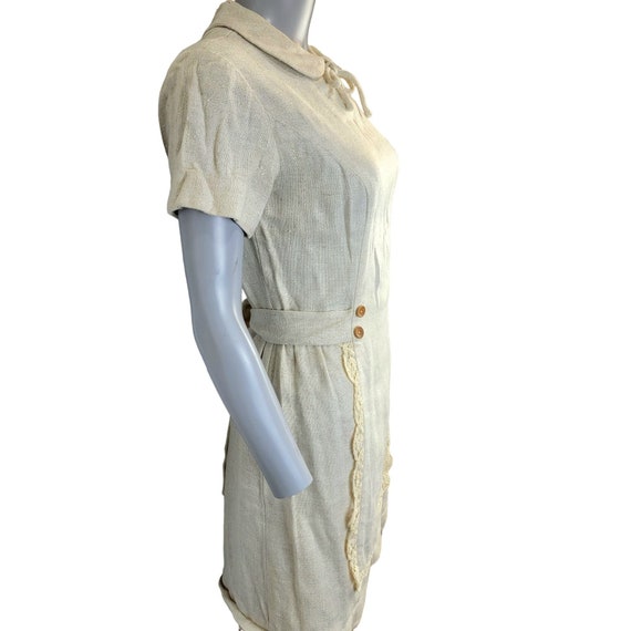 Vintage 60s Linen Mini Sheath Dress Collar Short … - image 9