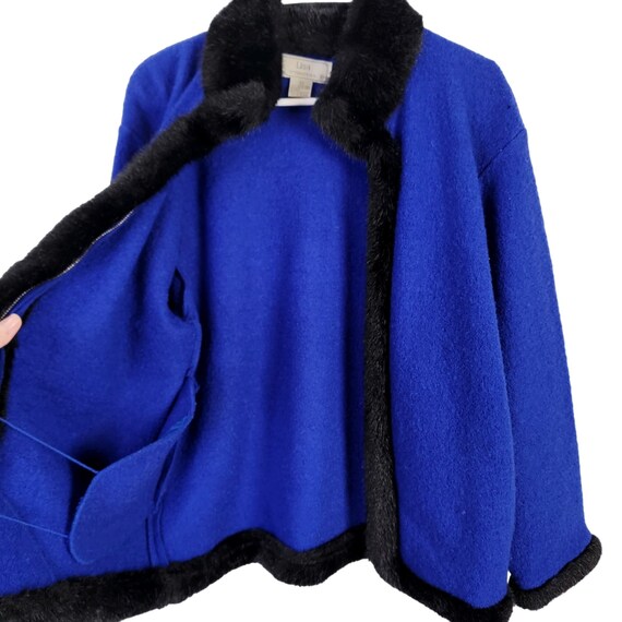 Vintage 80s Wool Jacket Women Large Blue Black Fa… - image 10