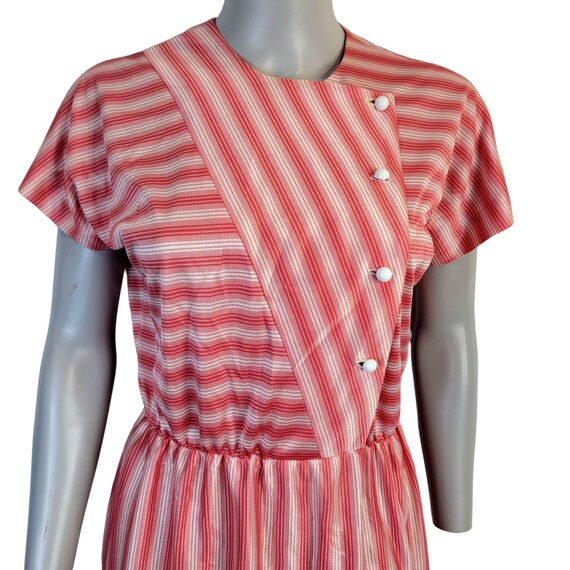 Vintage 50s Retro Stripe Button Dress Short sleev… - image 4