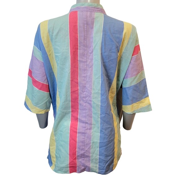 Vintage 70s Tunic Shirt Women 10 Large Pastel Str… - image 4