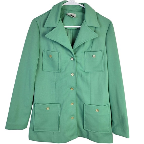 Vintage 70s Suit Set Women 10 Mint Green Blazer J… - image 8