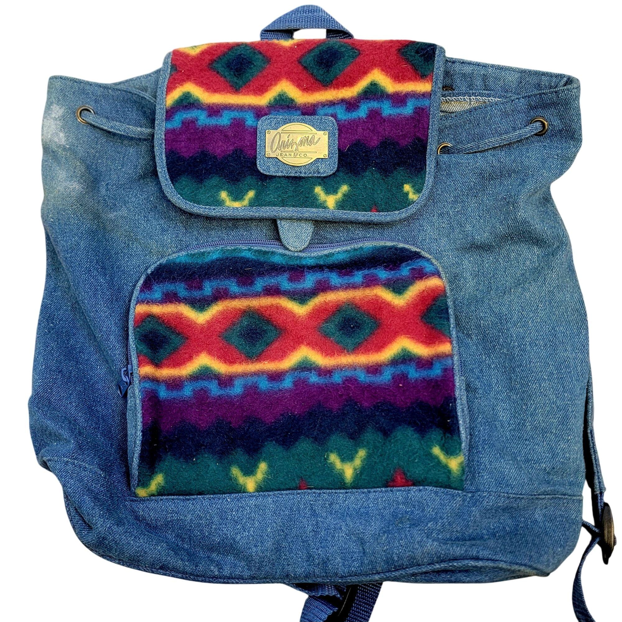 Arizona Jean Co Vintage 90s Denim Backpack Large Bag Purse