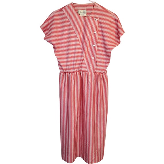 Vintage 50s Retro Stripe Button Dress Short sleev… - image 8
