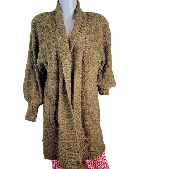 Vintage 80s Oversize Teddy Knit Cardigan Women La… - image 1