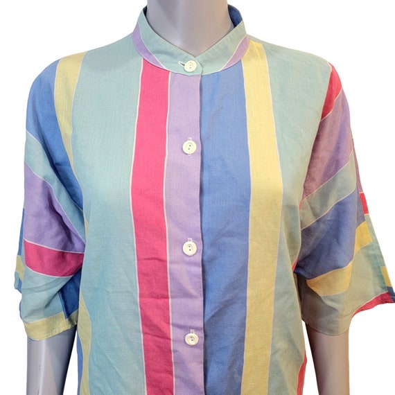 Vintage 70s Tunic Shirt Women 10 Large Pastel Str… - image 2