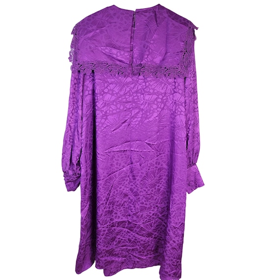 Vintage 80s Satin Lace Ruffle Midi Dress Women Pl… - image 2