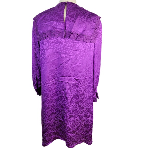 Vintage 80s Satin Lace Ruffle Midi Dress Women Pl… - image 6