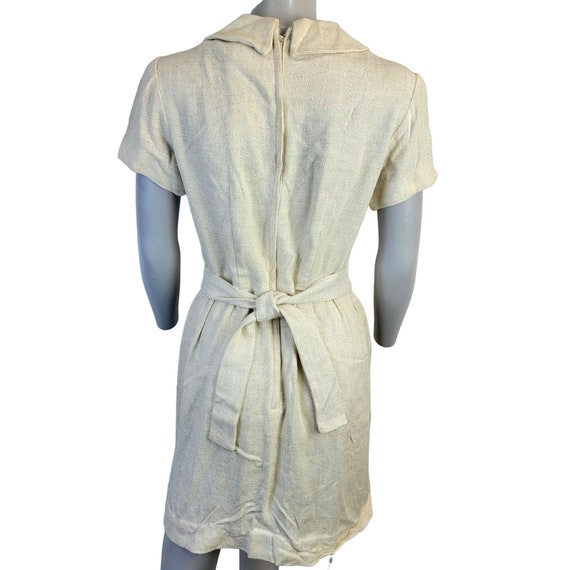 Vintage 60s Linen Mini Sheath Dress Collar Short … - image 3