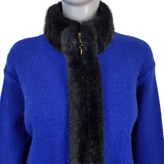 Vintage 80s Wool Jacket Women Large Blue Black Fa… - image 8