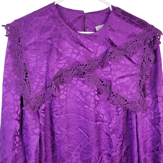 Vintage 80s Satin Lace Ruffle Midi Dress Women Pl… - image 8