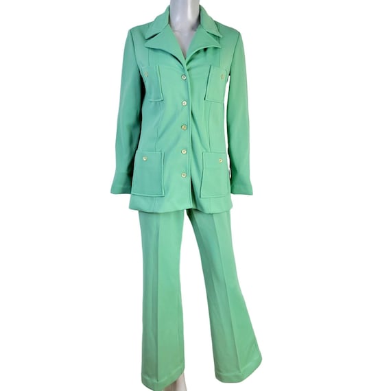Vintage 70s Suit Set Women 10 Mint Green Blazer J… - image 1