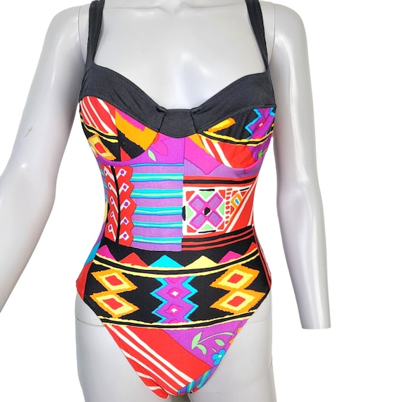 Gottex Vintage 90s Colorful Aztec One Piece Swims… - image 1