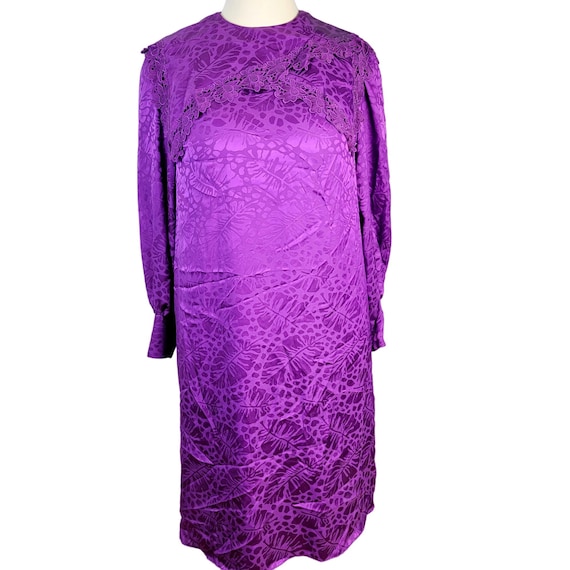 Vintage 80s Satin Lace Ruffle Midi Dress Women Pl… - image 5
