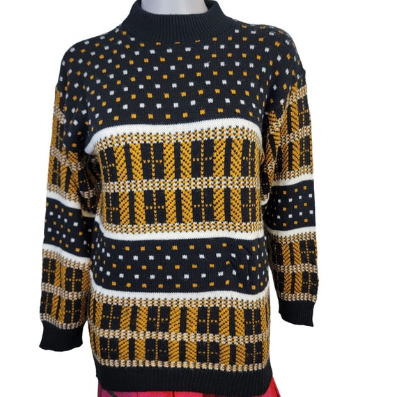 Vintage 70s Geometric Sweater Pullover Knit Shirt… - image 3