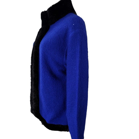 Vintage 80s Wool Jacket Women Large Blue Black Fa… - image 2