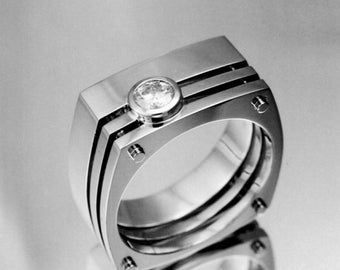 Euro Shank Men's Ring, 14K White Gold Plated, 1.7 Ct Round Diamond, Casual Diamond Ring, Engagement Wedding Diamond Ring, Gift For Husband