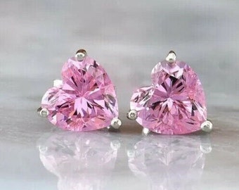 Heart Birthstone Earrings, 1.5 CT Heart Pink Ruby Push-Back Earrings, 925 Sterling Silver, Solitaire Stud Earring, Gemstone Earrings For Her