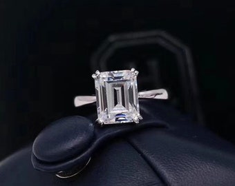 Classic Solitaire Ring, 2.6 Ct Emerald Cut Diamond Ring, 14K White Gold, Wedding Promise Ring, Engagement Ring For Women, Anniversary Gift