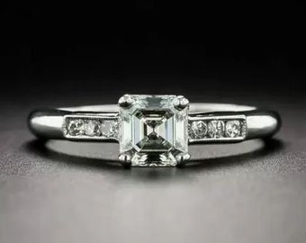 Solitaire Diamond Ring, 14K White Gold Plated, 1.4CT Asscher Diamond, Anniversary Gift Ring, Unique Propose Ring, Diamond Engagement Ring