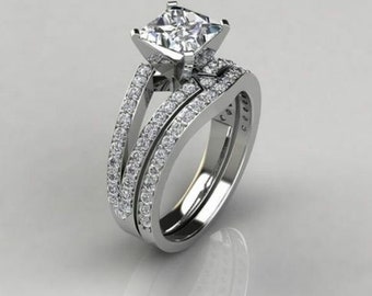 Split Shank Bridal Set Ring, 2.2 Ct Princess Diamond, 14K White Gold Ring, Propose Diamond Ring, Solitaire Stacking Ring, Best Gift For Her