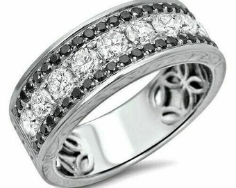 Modern and Sleek Wedding Band, 2.3 Ct Round Diamond Band, 14K White Gold Ring, Luxurious Unique Engagement Band, Best Gift's Ring For His