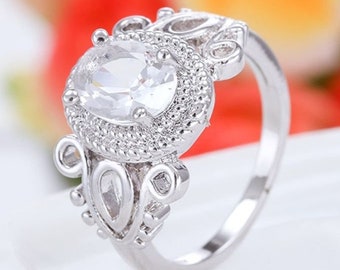 Fancy Halo Wedding Ring For Women, 2.3 CT Oval Cut Diamond, 14K White Gold, Anniversary Classic Ring, Custom Gift Ring, Women's Silver Ring
