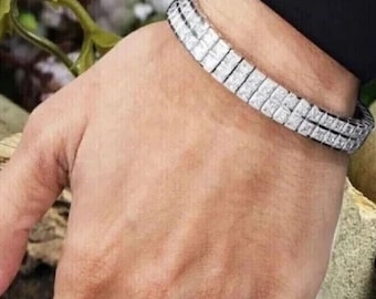 Tennis Bracelet For Men's, Double Raw Bracelet, Princess Wedding Diamond Bracelet, 14K White Gold Plated, Father's Day Gift, Gift For Him